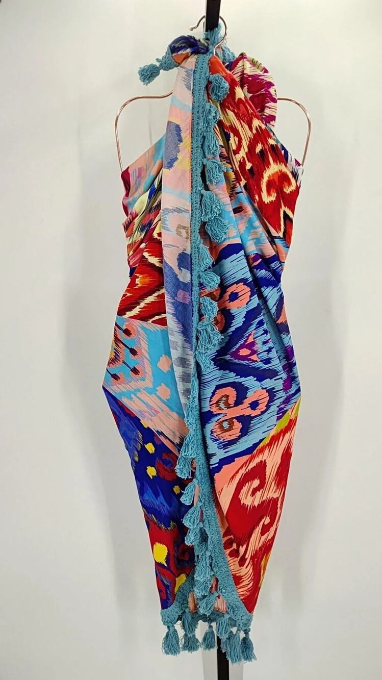 Farm Rio Boboikat Tassel Sarong / Pareo Multicolor Ikat Print